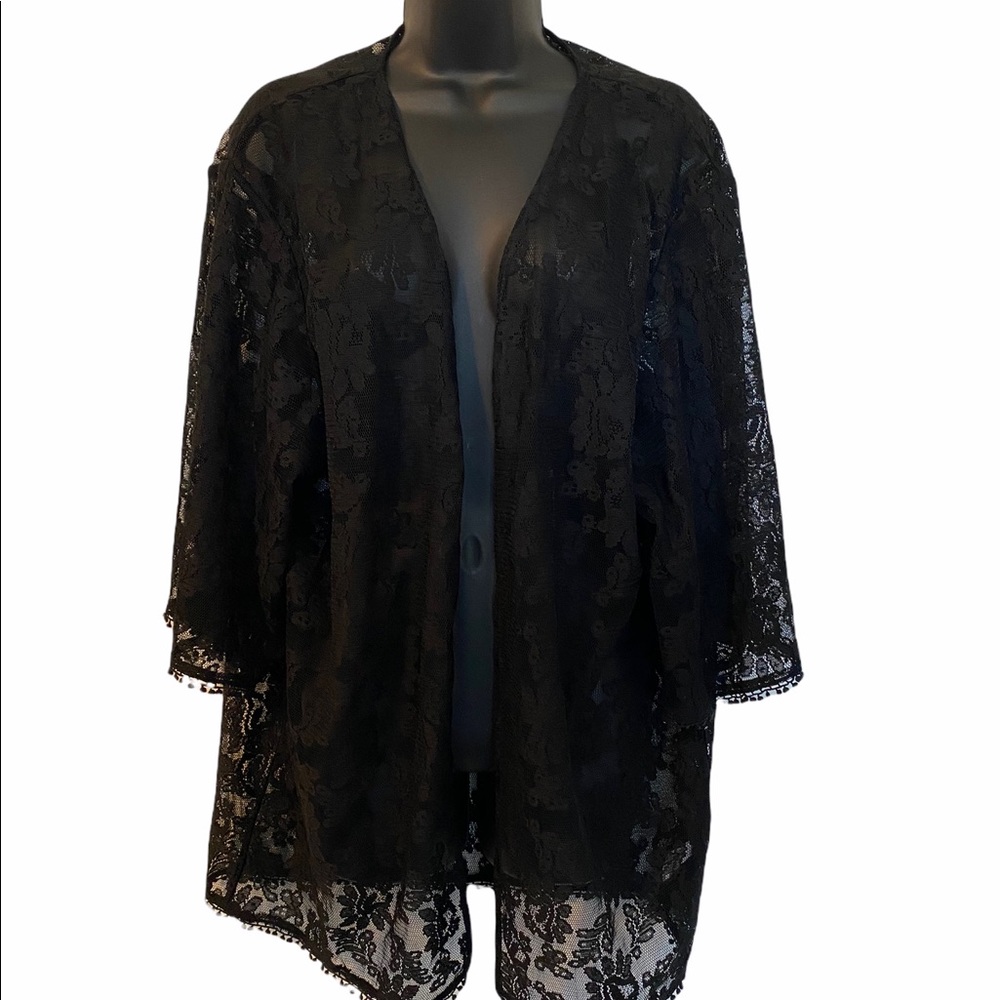 EUC black lace short sleeved swim cover up / over lay / jacket / cover